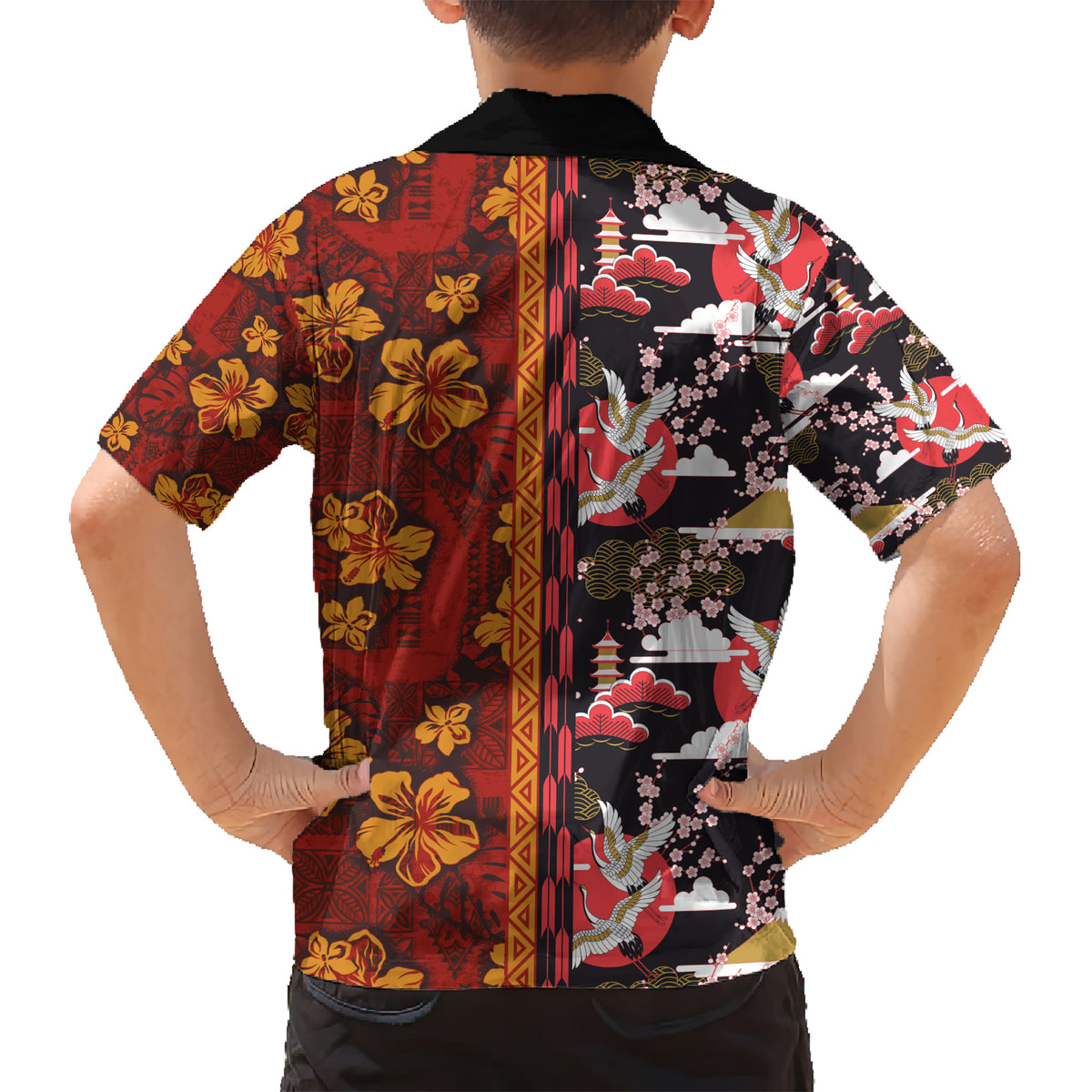 Pan-Pacific Festival Kid Hawaiian Shirt Hawaiian Tribal and Japanese Pattern Together Culture