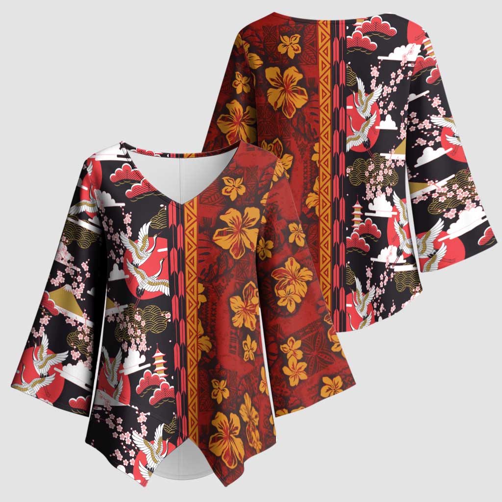 Japanese Culture Hawaii Style Kimono Sleeve Blouse Hawaiian Tribal and Japanese Pattern Together Culture LT03 - Polynesian Pride