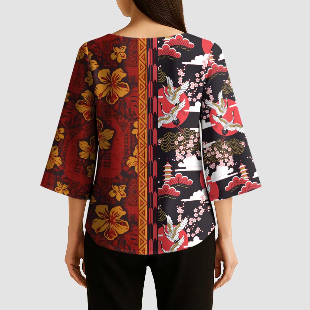 Japanese Culture Hawaii Style Kimono Sleeve Blouse Hawaiian Tribal and Japanese Pattern Together Culture LT03 - Polynesian Pride