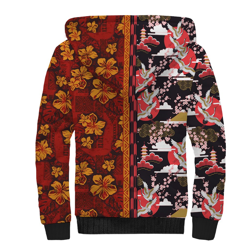Japanese Culture Hawaii Style Sherpa Hoodie Hawaiian Tribal and Japanese Pattern Together Culture LT03 - Polynesian Pride