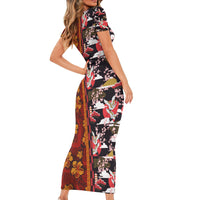 Japanese Culture Hawaii Style Short Sleeve Bodycon Dress Hawaiian Tribal and Japanese Pattern Together Culture LT03 - Polynesian Pride