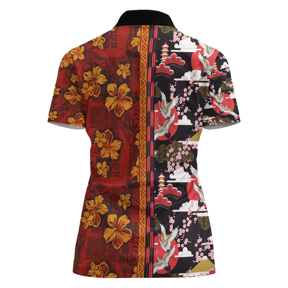 Japanese Culture Hawaii Style Women Polo Shirt Hawaiian Tribal and Japanese Pattern Together Culture LT03 - Polynesian Pride