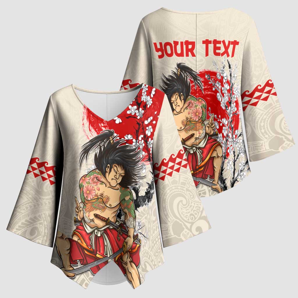 Personalised Japanese Culture Hawaii Style Kimono Sleeve Blouse Japanese Samurai with Hawaiian Pattern LT03 - Polynesian Pride