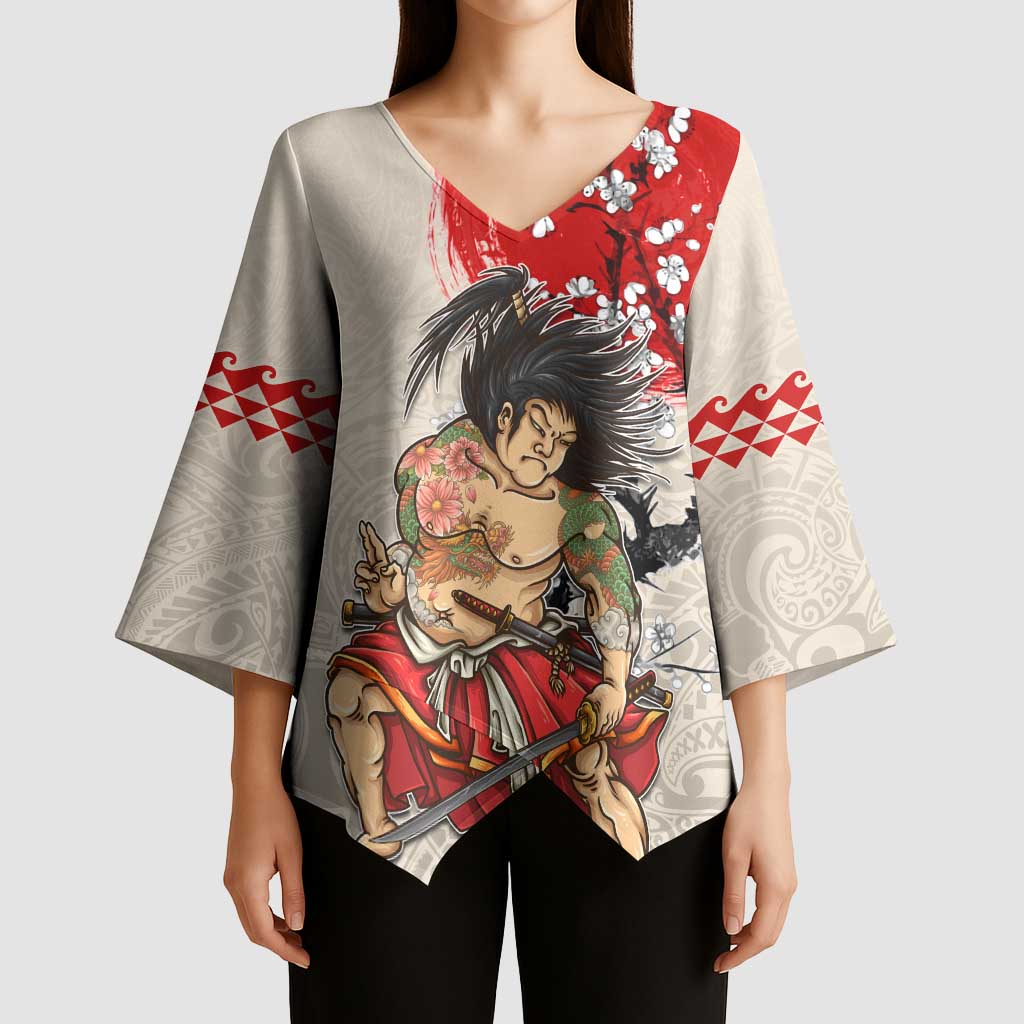 Personalised Japanese Culture Hawaii Style Kimono Sleeve Blouse Japanese Samurai with Hawaiian Pattern LT03 - Polynesian Pride