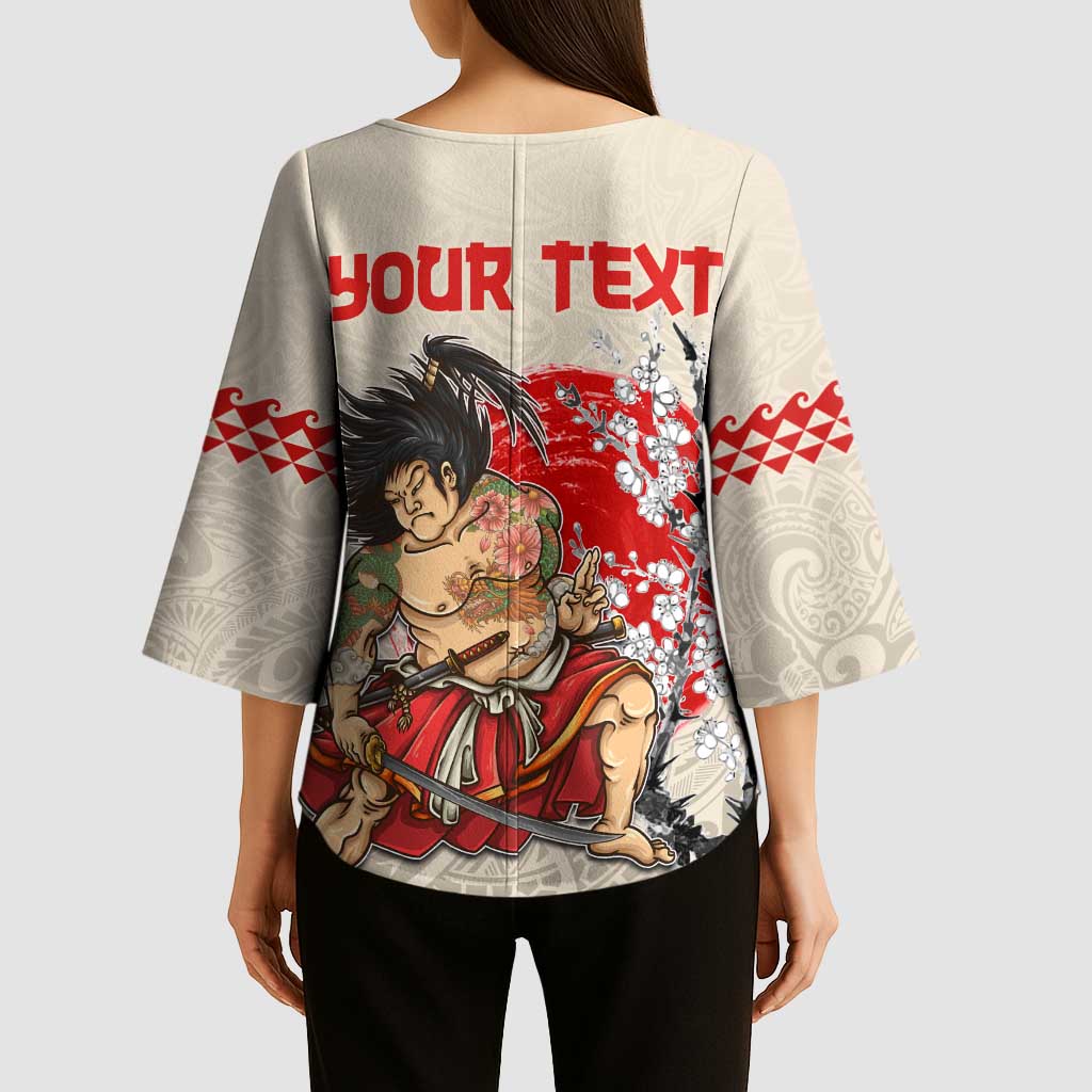 Personalised Japanese Culture Hawaii Style Kimono Sleeve Blouse Japanese Samurai with Hawaiian Pattern LT03 - Polynesian Pride