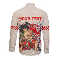 Personalised Pan-Pacific Festival Long Sleeve Button Shirt Japanese Samurai with Hawaiian Pattern