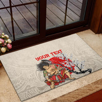 Personalised Pan-Pacific Festival Rubber Doormat Japanese Samurai with Hawaiian Pattern