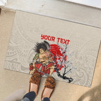 Personalised Pan-Pacific Festival Rubber Doormat Japanese Samurai with Hawaiian Pattern