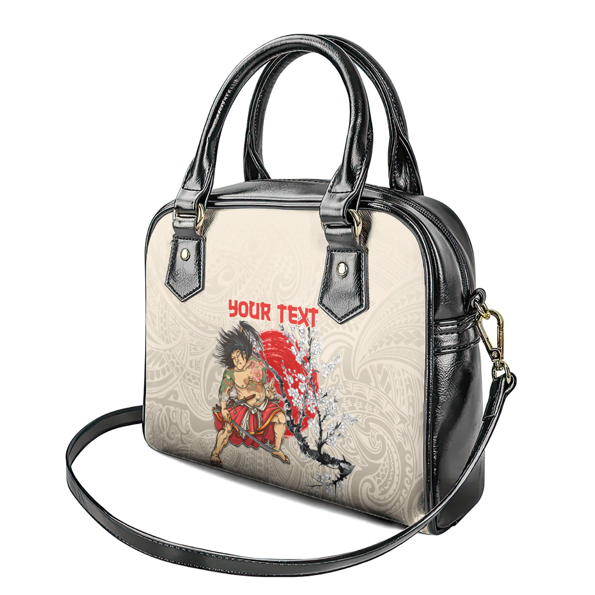 Personalised Pan-Pacific Festival Shoulder Handbag Japanese Samurai with Hawaiian Pattern
