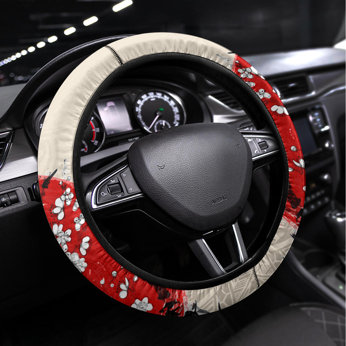 Personalised Pan-Pacific Festival Steering Wheel Cover Japanese Samurai with Hawaiian Pattern