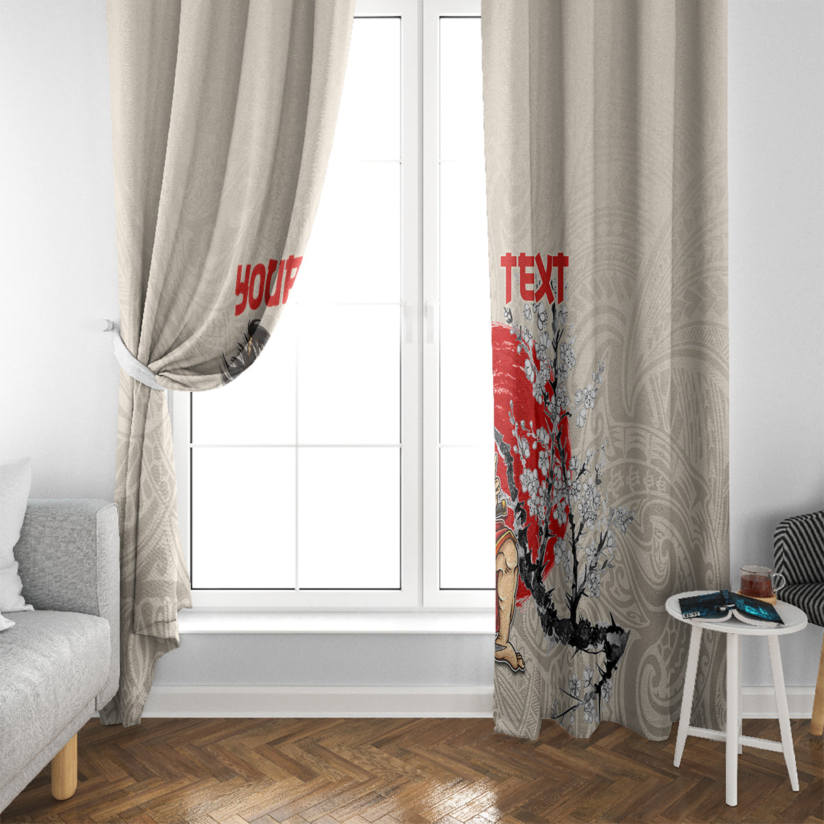 Personalised Pan-Pacific Festival Window Curtain Japanese Samurai with Hawaiian Pattern