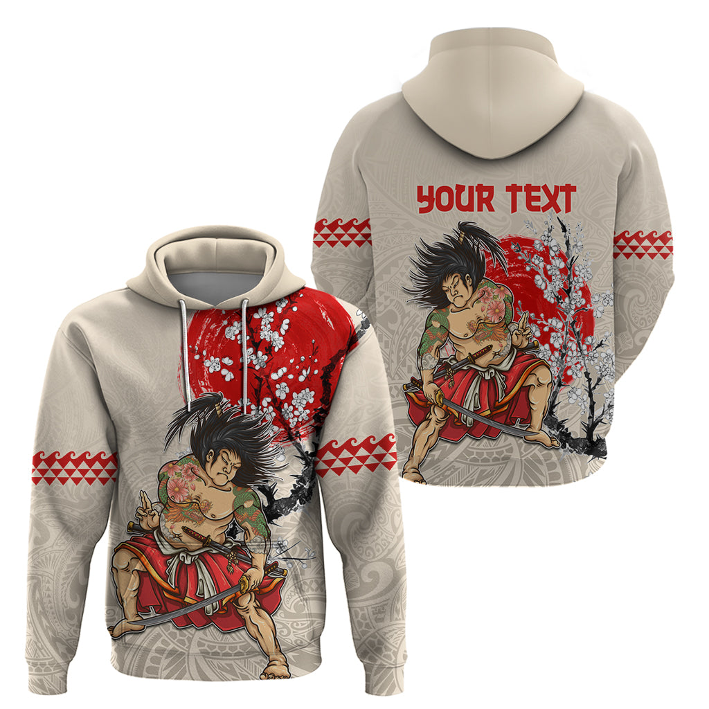 Personalised Pan-Pacific Festival Zip Hoodie Japanese Samurai with Hawaiian Pattern