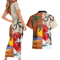 Japanese Culture Hawaii Style Couples Matching Short Sleeve Bodycon Dress and Hawaiian Shirt Mauna Kea and Fuji Mountains LT03 - Polynesian Pride