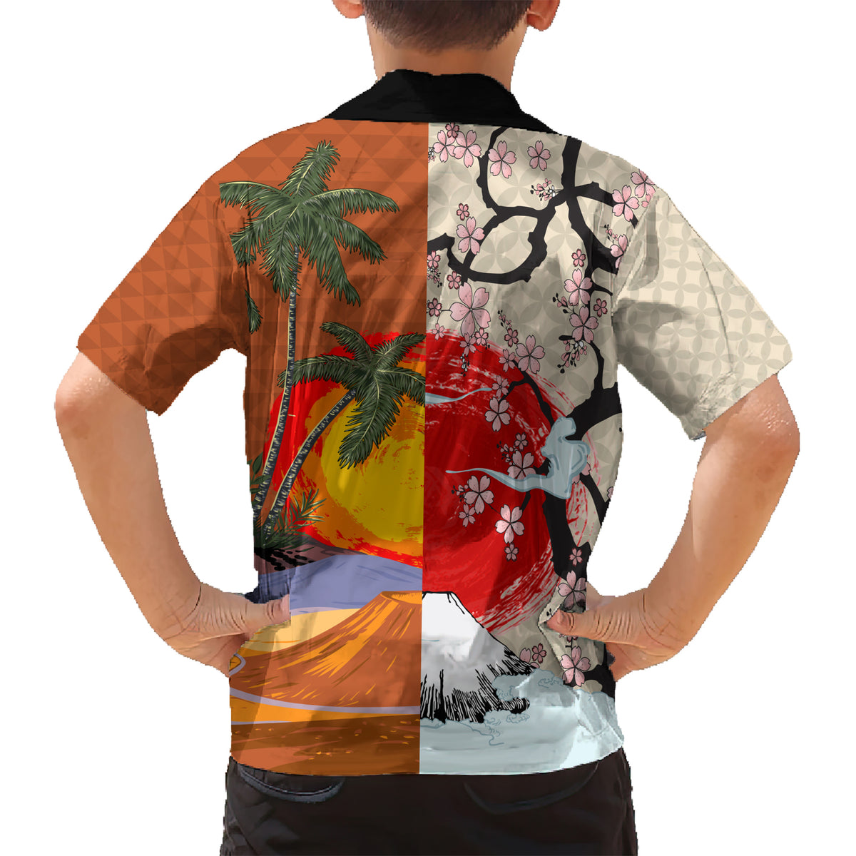 Pan-Pacific Festival Kid Hawaiian Shirt Mauna Kea and Fuji Mountains