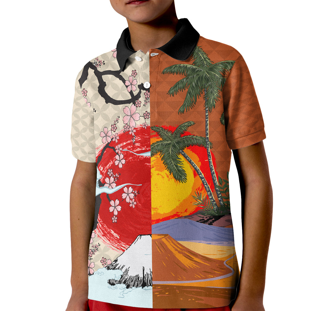 Pan-Pacific Festival Kid Polo Shirt Mauna Kea and Fuji Mountains