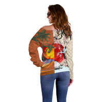 Pan-Pacific Festival Off Shoulder Sweater Mauna Kea and Fuji Mountains