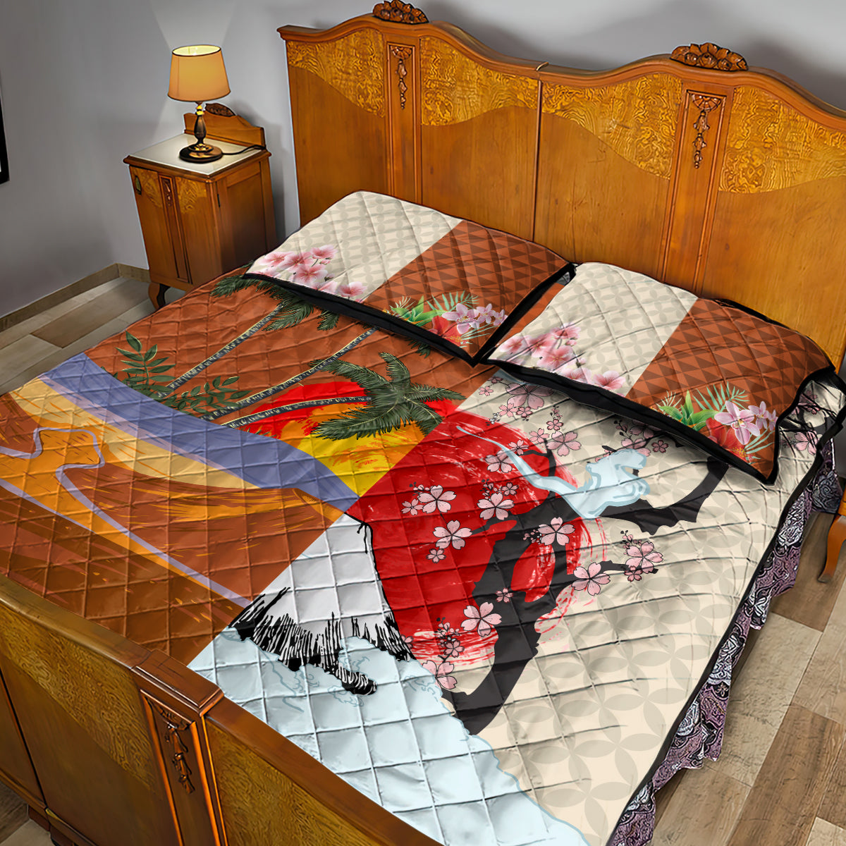 Pan-Pacific Festival Quilt Bed Set Mauna Kea and Fuji Mountains