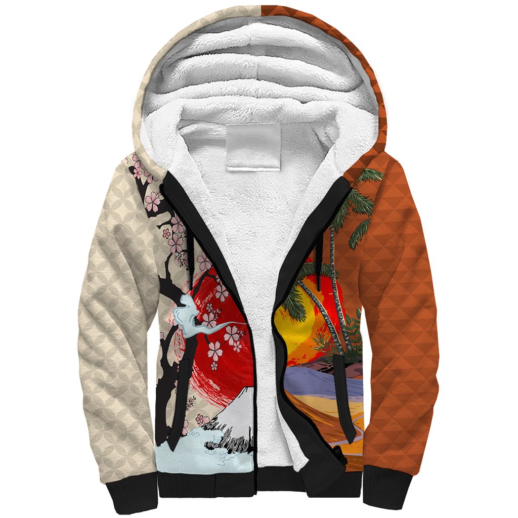 Pan-Pacific Festival Sherpa Hoodie Mauna Kea and Fuji Mountains