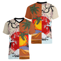 Pan-Pacific Festival Women V-Neck T-Shirt Mauna Kea and Fuji Mountains