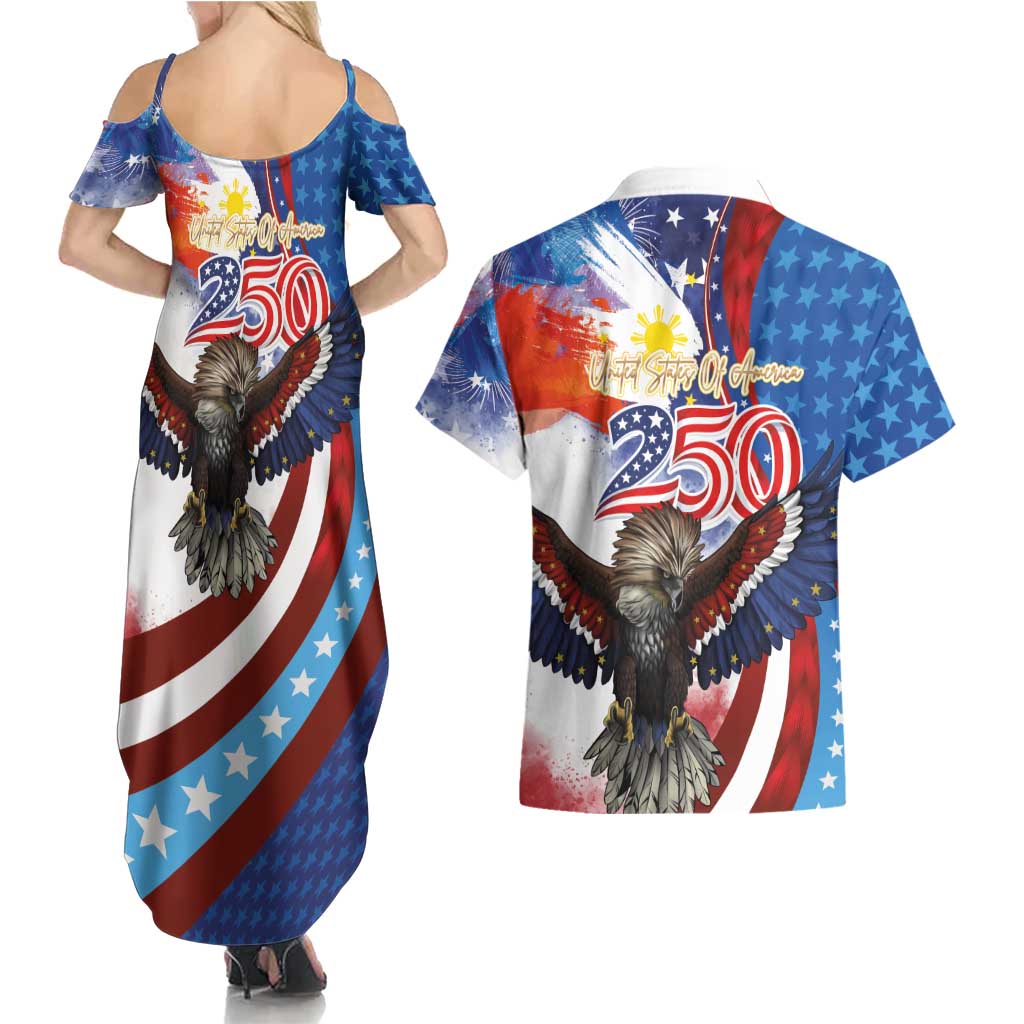 Philippines and United States Semiquincentennial Couples Matching Summer Maxi Dress and Hawaiian Shirt Eagle and National Flag Style LT03 - Polynesian Pride