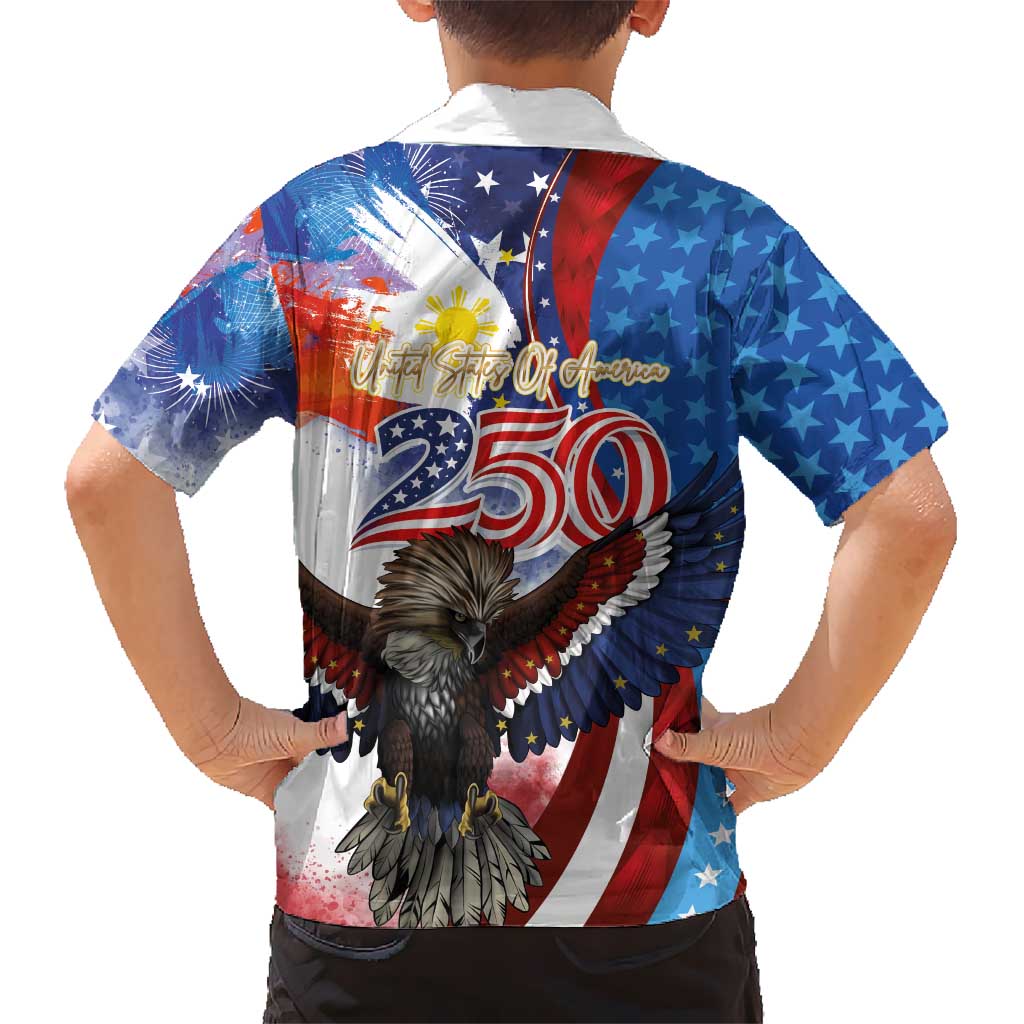 Philippines and United States Semiquincentennial Family Matching Off Shoulder Maxi Dress and Hawaiian Shirt Eagle and National Flag Style