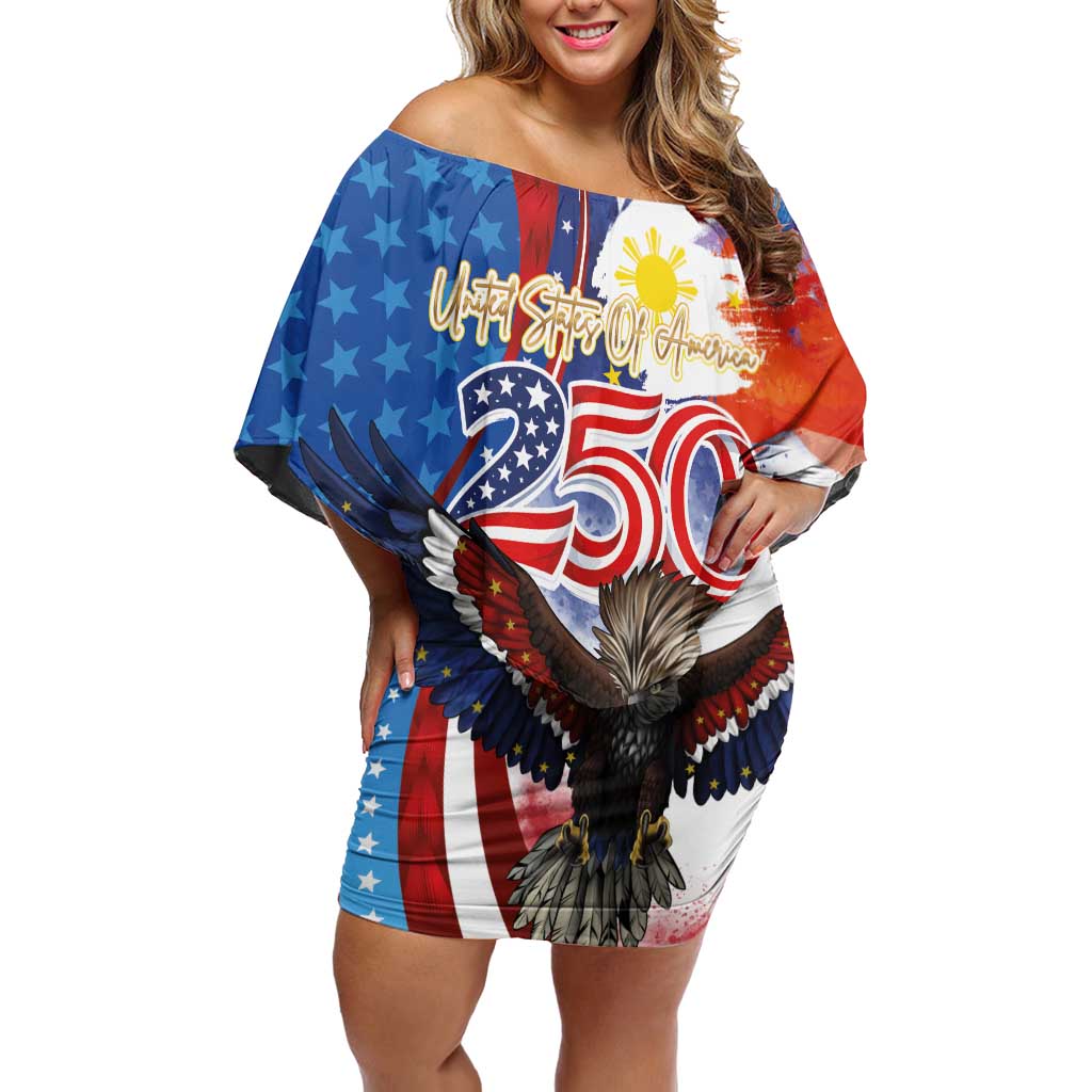 Philippines and United States Semiquincentennial Family Matching Off Shoulder Short Dress and Hawaiian Shirt Eagle and National Flag Style LT03 Mom's Dress Multicolor - Polynesian Pride