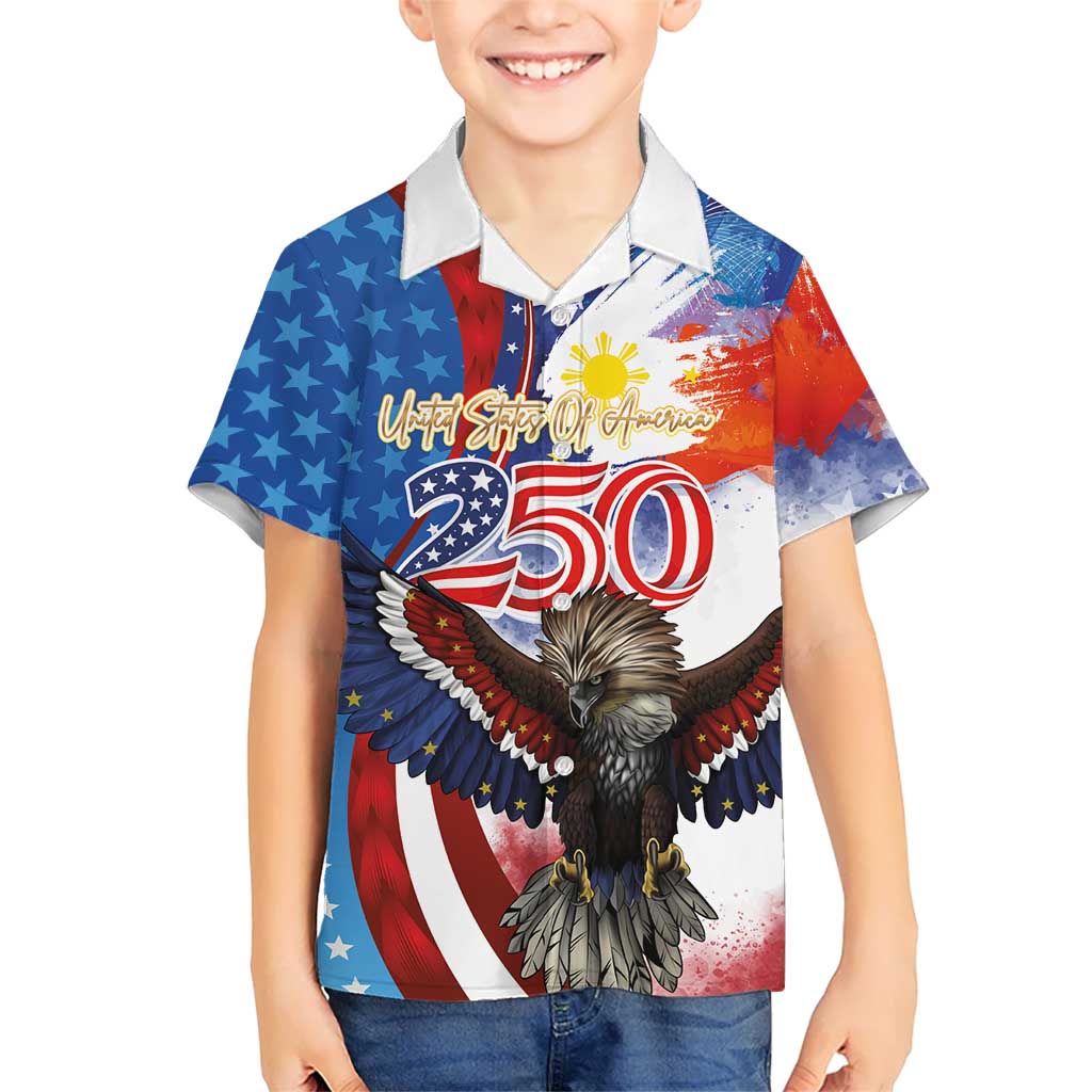 Philippines and United States Semiquincentennial Family Matching Off Shoulder Short Dress and Hawaiian Shirt Eagle and National Flag Style LT03 Son's Shirt Multicolor - Polynesian Pride