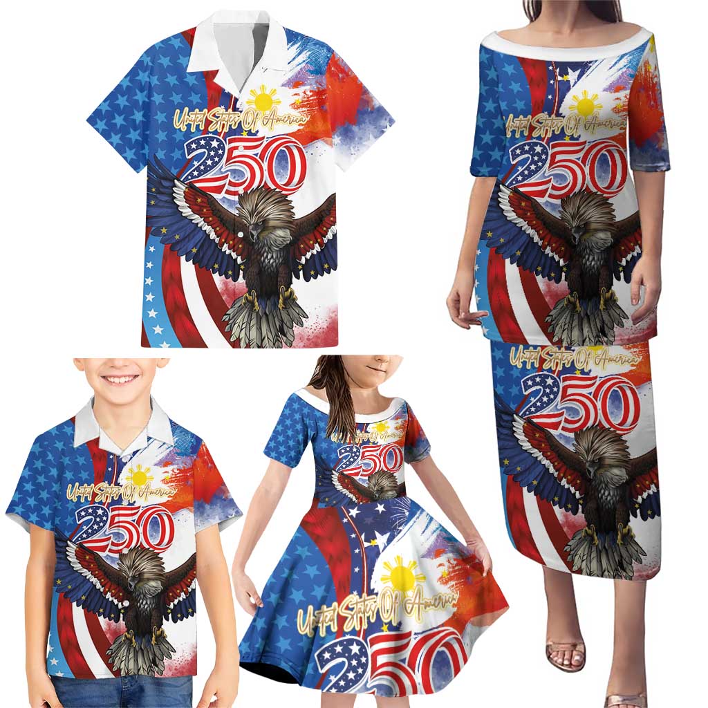 Philippines and United States Semiquincentennial Family Matching Puletasi and Hawaiian Shirt Eagle and National Flag Style LT03 - Polynesian Pride