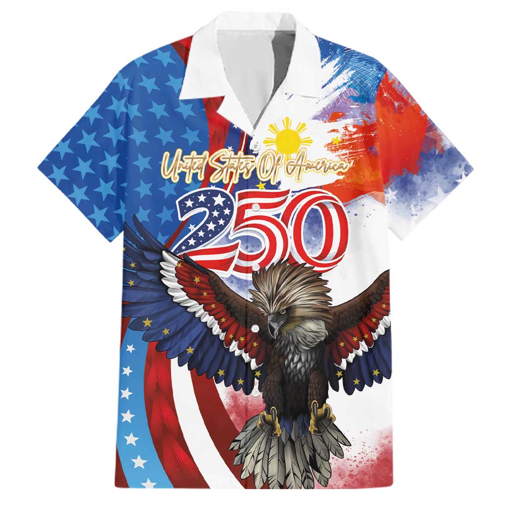 Philippines and United States Semiquincentennial Family Matching Puletasi and Hawaiian Shirt Eagle and National Flag Style LT03 Dad's Shirt - Short Sleeve Multicolor - Polynesian Pride