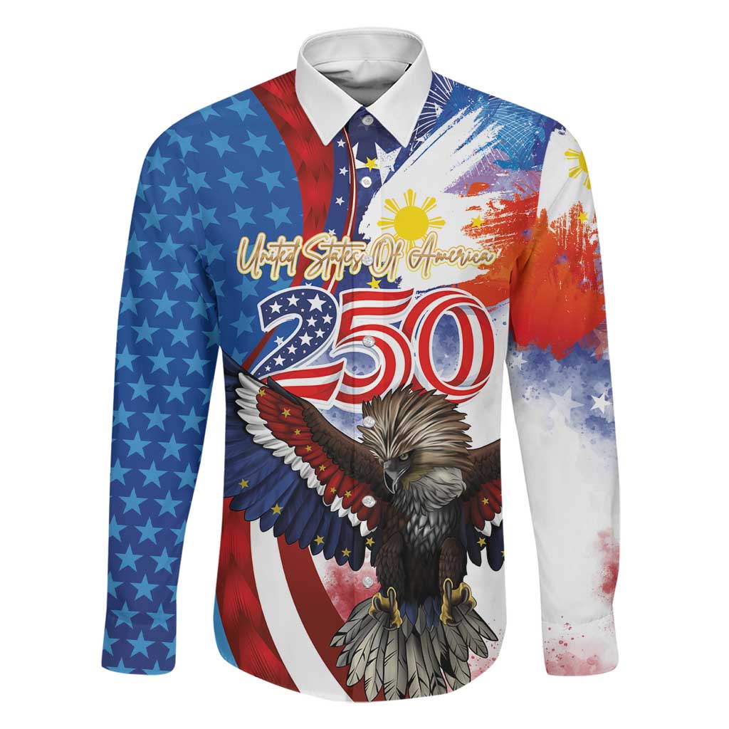 Philippines and United States Semiquincentennial Family Matching Tank Maxi Dress and Hawaiian Shirt Eagle and National Flag Style LT03 Dad's Shirt - Long Sleeve Multicolor - Polynesian Pride