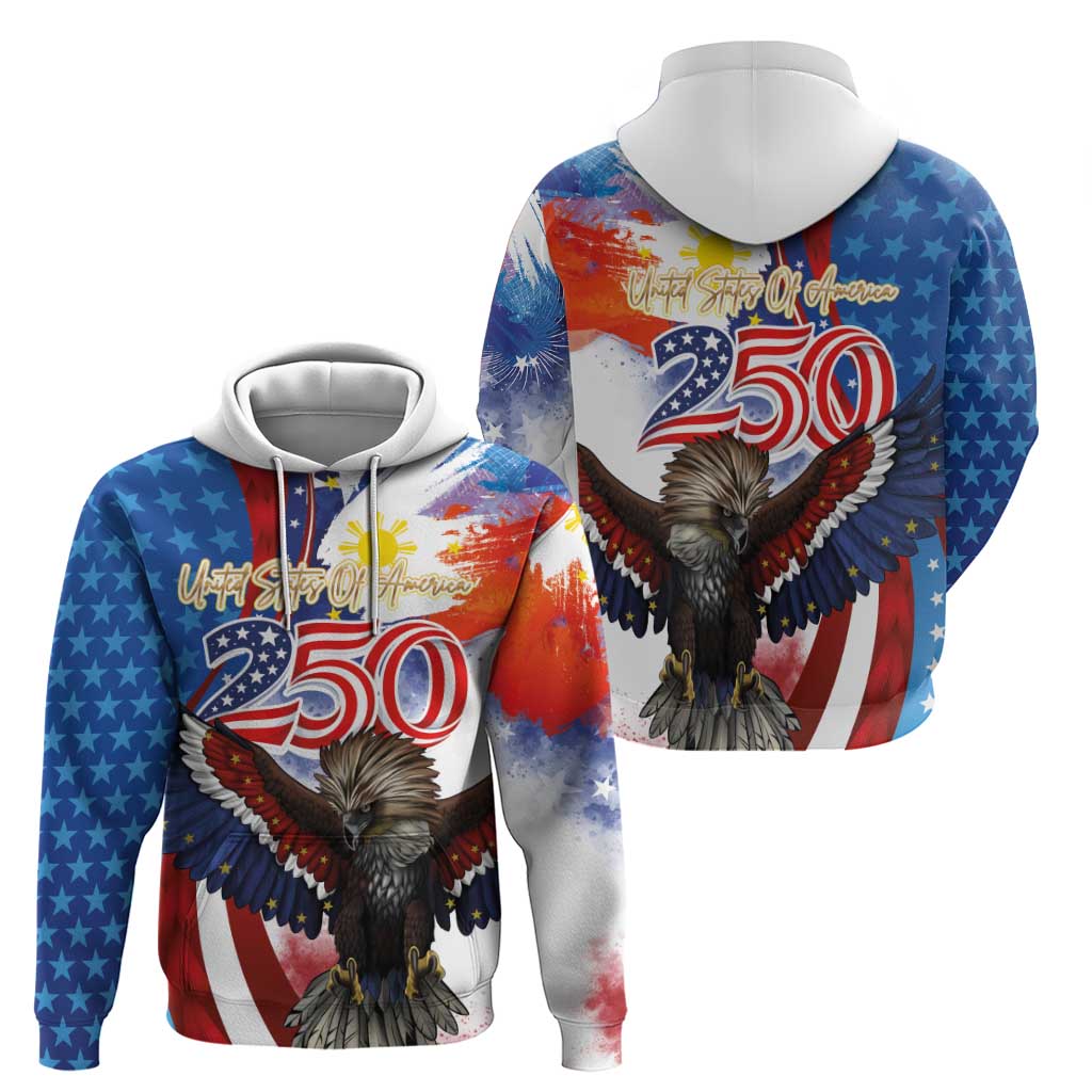 Philippines and United States Semiquincentennial Hoodie Eagle and National Flag Style