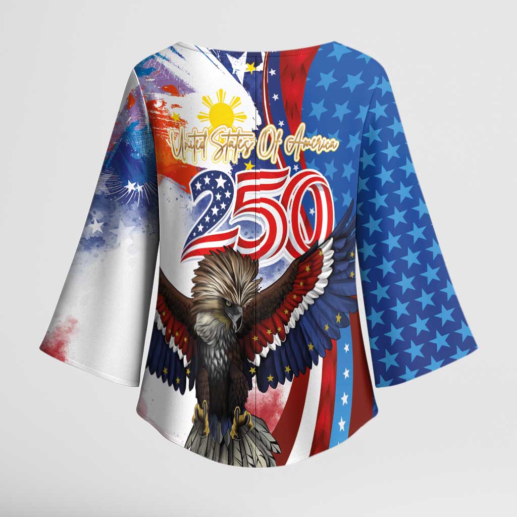 Philippines and United States Semiquincentennial Kimono Sleeve Blouse Eagle and National Flag Style