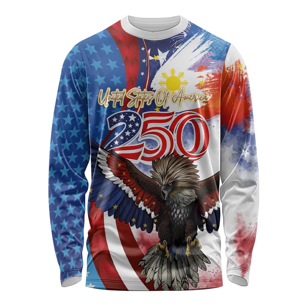Philippines and United States Semiquincentennial Long Sleeve Shirt Eagle and National Flag Style
