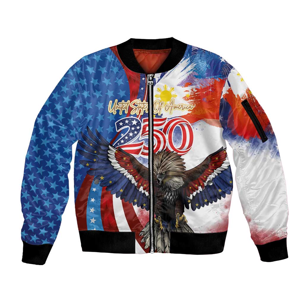 Philippines and United States Semiquincentennial Sleeve Zip Bomber Jacket Eagle and National Flag Style LT03 Unisex Multicolor - Polynesian Pride