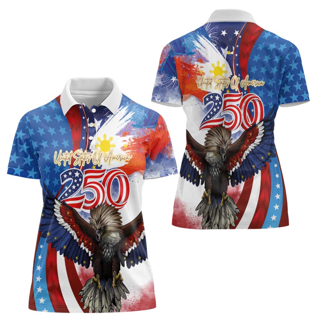 Philippines and United States Semiquincentennial Women Polo Shirt Eagle and National Flag Style