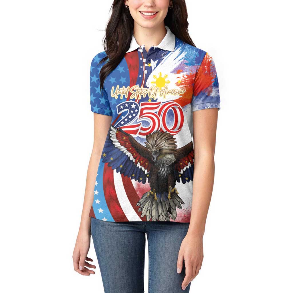 Philippines and United States Semiquincentennial Women Polo Shirt Eagle and National Flag Style