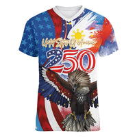 Philippines and United States Semiquincentennial Women V-Neck T-Shirt Eagle and National Flag Style