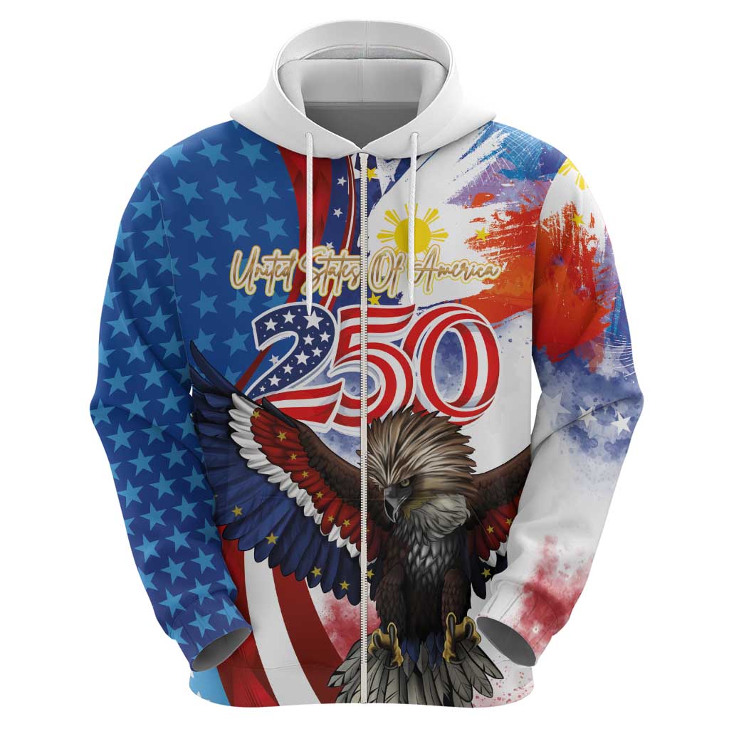 Philippines and United States Semiquincentennial Zip Hoodie Eagle and National Flag Style