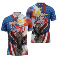 Philippines and United States Semiquincentennial Zipper Polo Shirt Eagle and National Flag Style