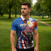 Philippines and United States Semiquincentennial Zipper Polo Shirt Eagle and National Flag Style