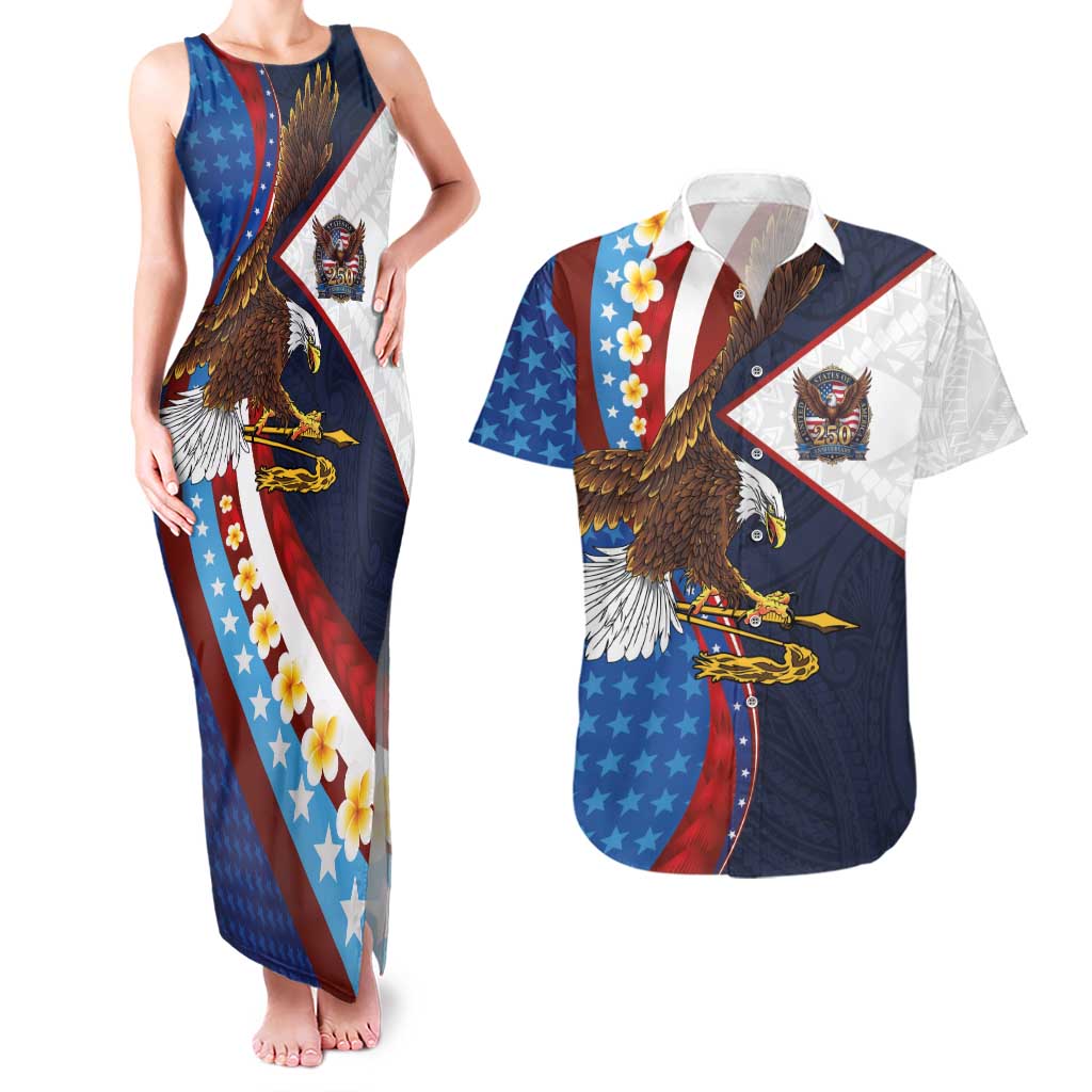 American Samoa and United States Semiquincentennial Couples Matching Tank Maxi Dress and Hawaiian Shirt Bald Eagle with National Flag Style LT03 Multicolor - Polynesian Pride