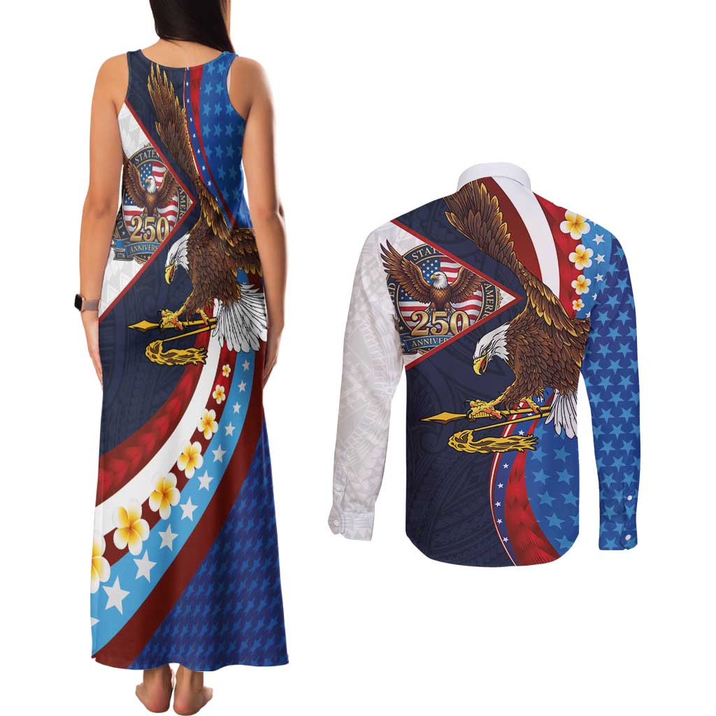 American Samoa and United States Semiquincentennial Couples Matching Tank Maxi Dress and Long Sleeve Button Shirt Bald Eagle with National Flag Style