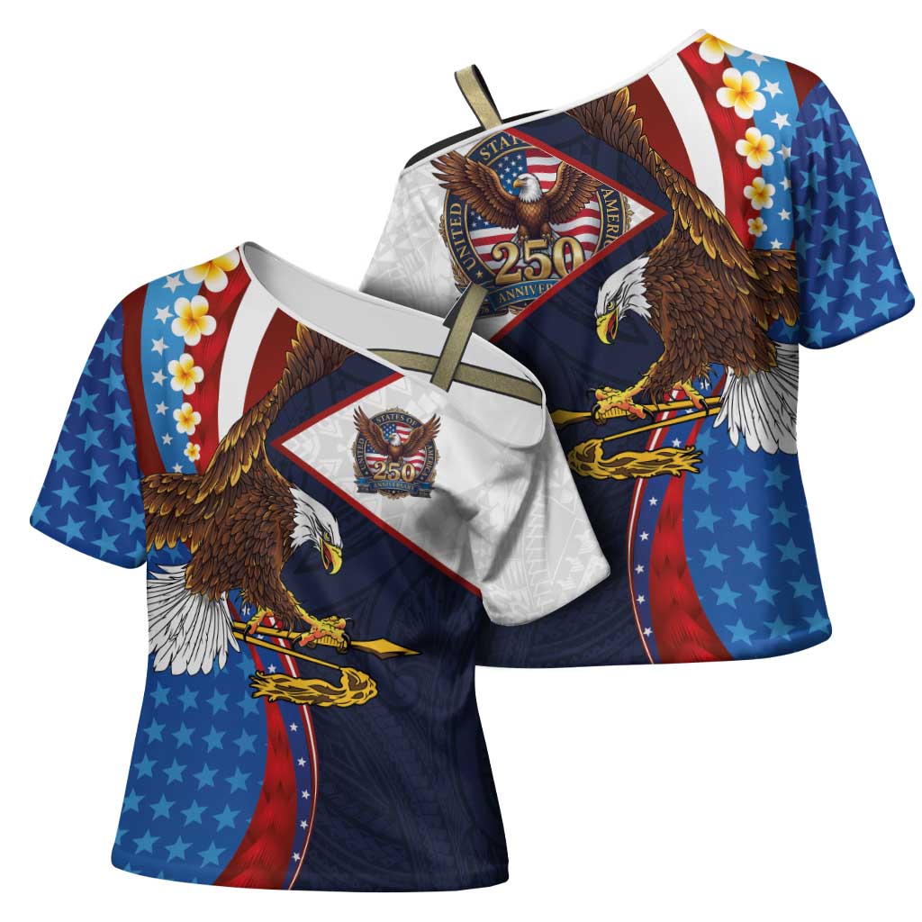 American Samoa and United States Semiquincentennial Cross Shoulder Shirt Bald Eagle with National Flag Style