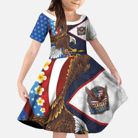 American Samoa and United States Semiquincentennial Family Matching Long Sleeve Bodycon Dress and Hawaiian Shirt Bald Eagle with National Flag Style LT03 Daughter's Dress Multicolor - Polynesian Pride