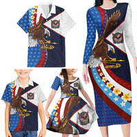 American Samoa and United States Semiquincentennial Family Matching Long Sleeve Bodycon Dress and Hawaiian Shirt Bald Eagle with National Flag Style LT03 - Polynesian Pride