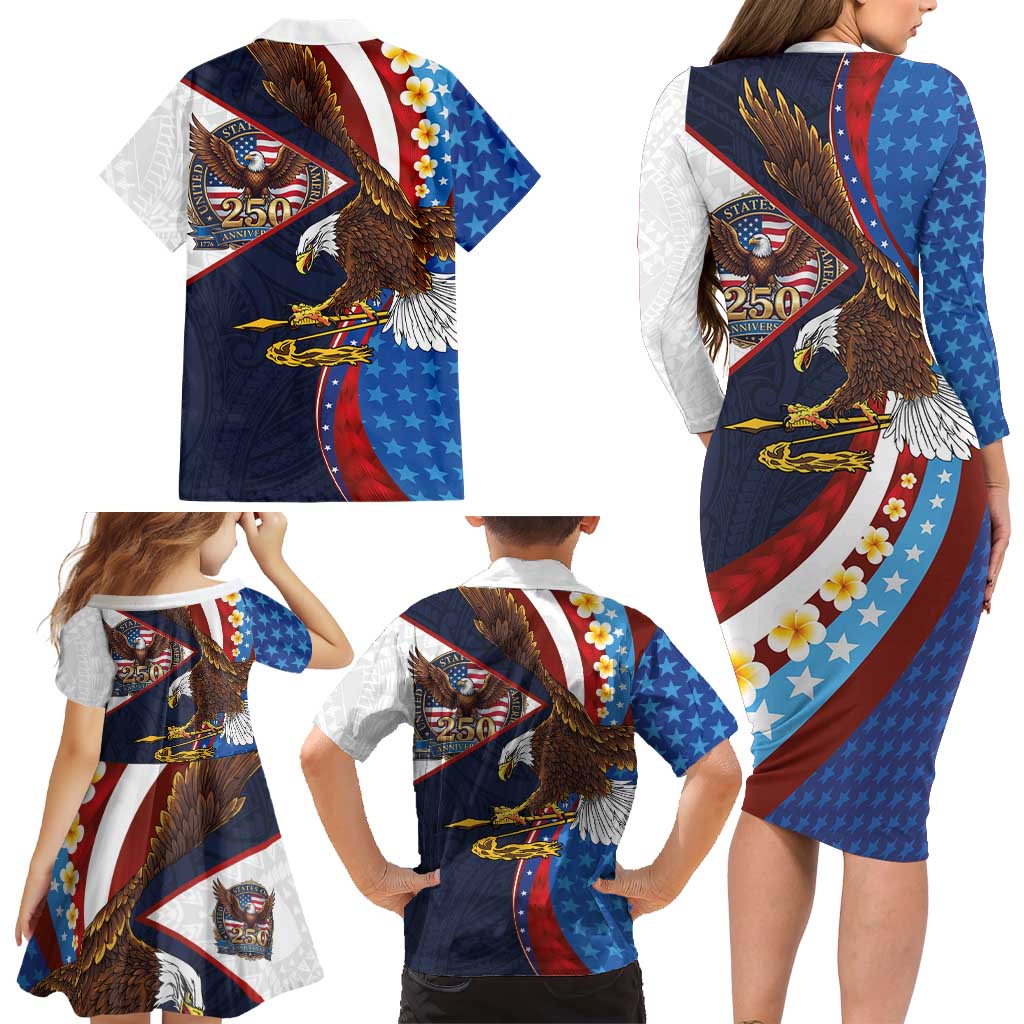 American Samoa and United States Semiquincentennial Family Matching Long Sleeve Bodycon Dress and Hawaiian Shirt Bald Eagle with National Flag Style LT03 - Polynesian Pride