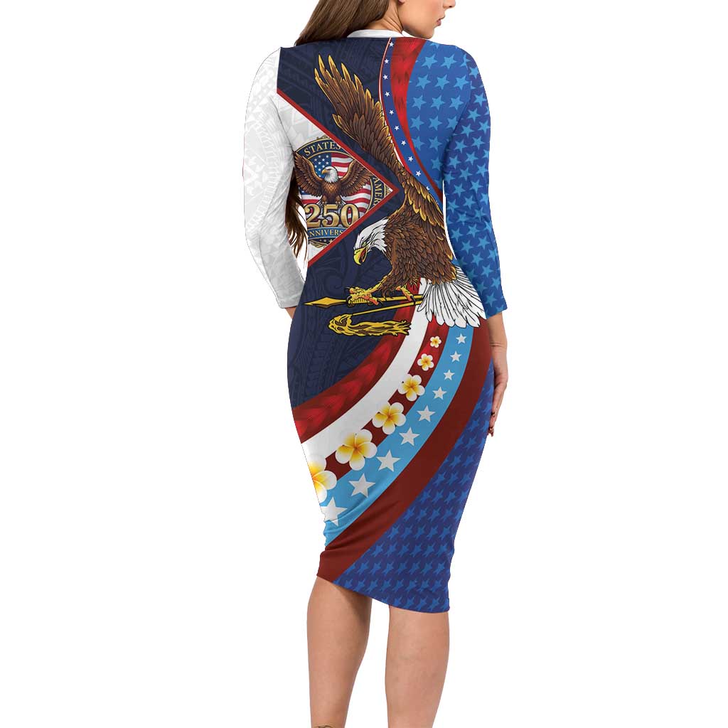 American Samoa and United States Semiquincentennial Family Matching Long Sleeve Bodycon Dress and Hawaiian Shirt Bald Eagle with National Flag Style LT03 - Polynesian Pride