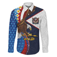 American Samoa and United States Semiquincentennial Family Matching Mermaid Dress and Hawaiian Shirt Bald Eagle with National Flag Style LT03 Dad's Shirt - Long Sleeve Multicolor - Polynesian Pride