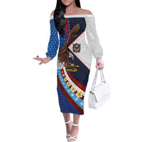 American Samoa and United States Semiquincentennial Family Matching Off The Shoulder Long Sleeve Dress and Hawaiian Shirt Bald Eagle with National Flag Style LT03 Mom's Dress Multicolor - Polynesian Pride