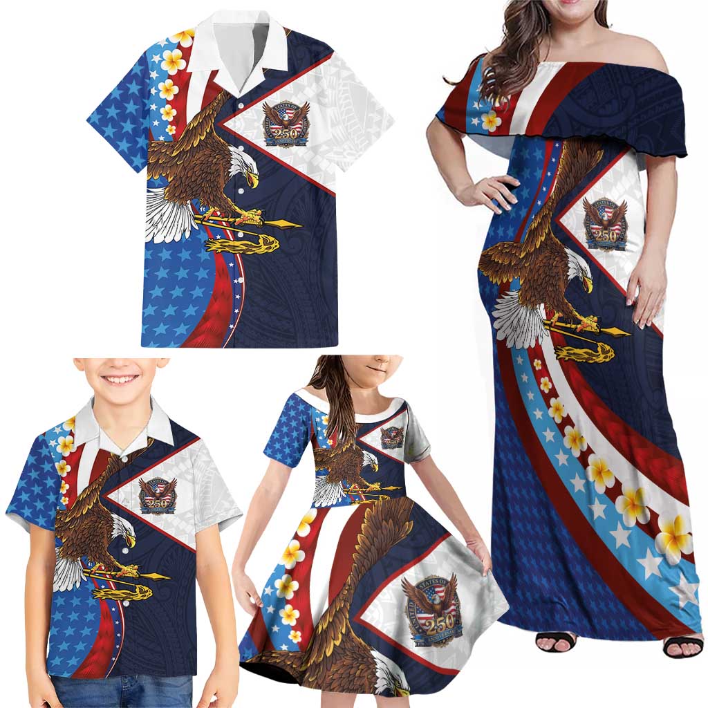 American Samoa and United States Semiquincentennial Family Matching Off Shoulder Maxi Dress and Hawaiian Shirt Bald Eagle with National Flag Style